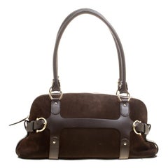 Salvatore Ferragamo Brown Suede and Leather Satchel