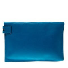 Victoria Beckham Blue Leather Zip Clutch