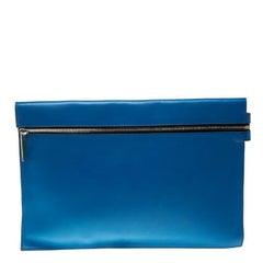 Victoria Beckham Blue Leather Zip Clutch