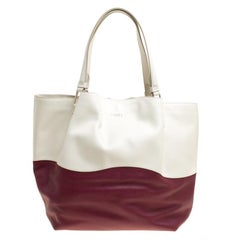 Tod's White/Burgundy Leather Medium Flower Tote