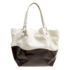 Tod's White/Burgundy Leather and Patent Leather Medium Flower Tote