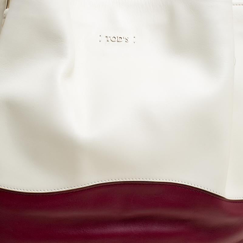 Tod's White/Burgundy Leather and Patent Leather Medium Flower Tote 1