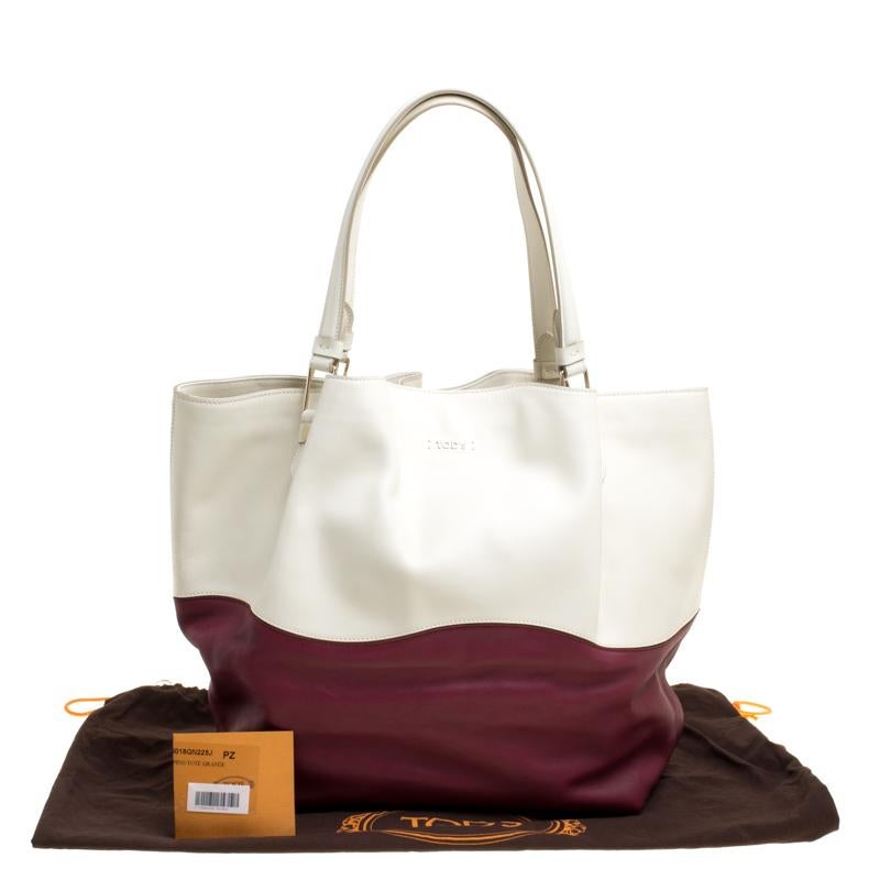 Tod's White/Burgundy Leather and Patent Leather Medium Flower Tote 4