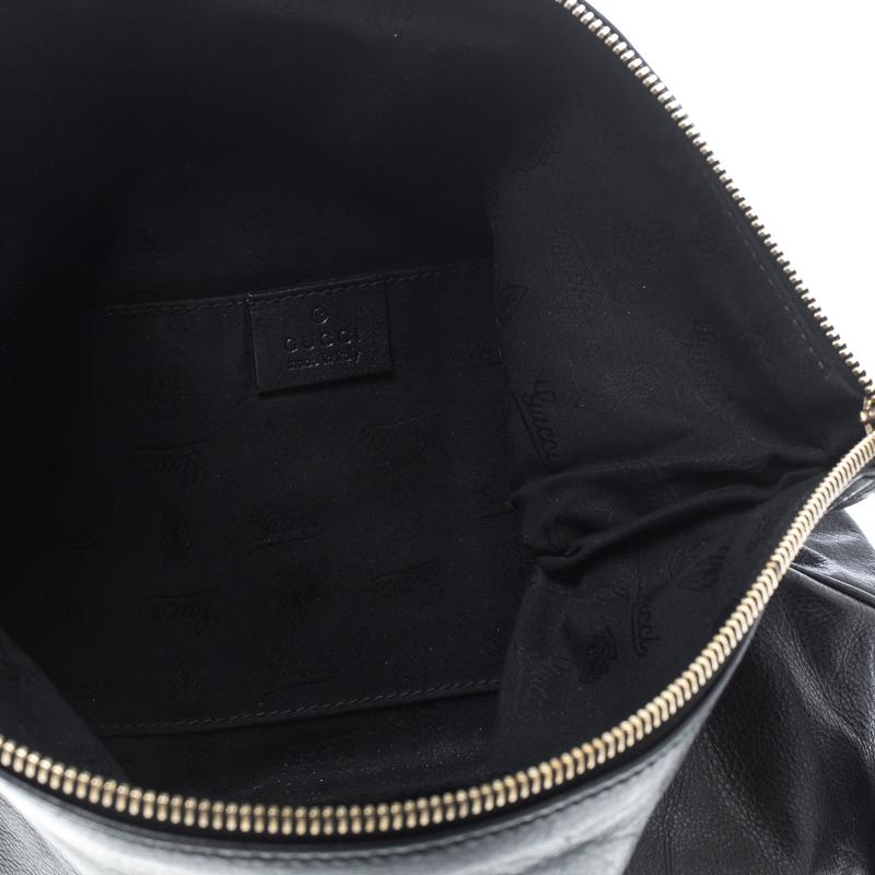 Gucci Black Leather Large Lucy Bamboo Clutch 5