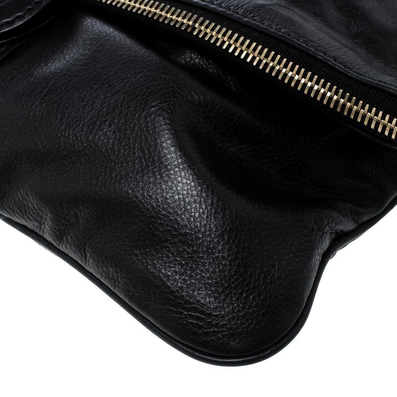 Gucci Black Leather Large Lucy Bamboo Clutch 8