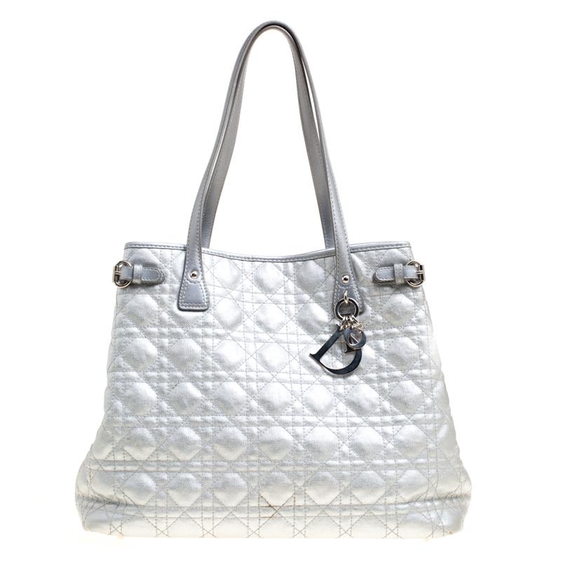 Dior Silver Coated Canvas Medium Panarea Shopper Tote