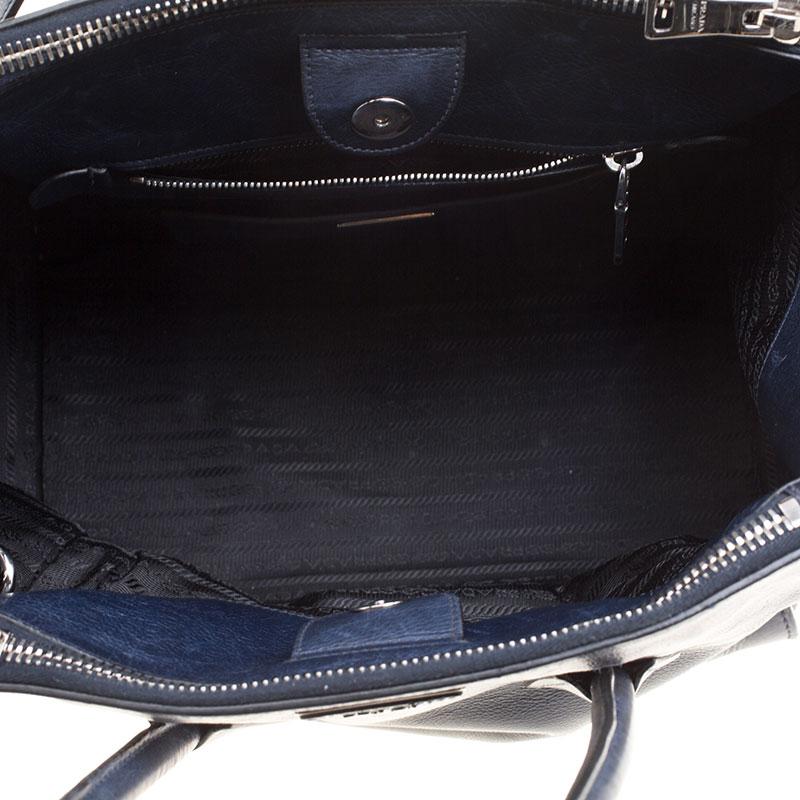 Prada Navy Blue Leather Double Zip Tote 4