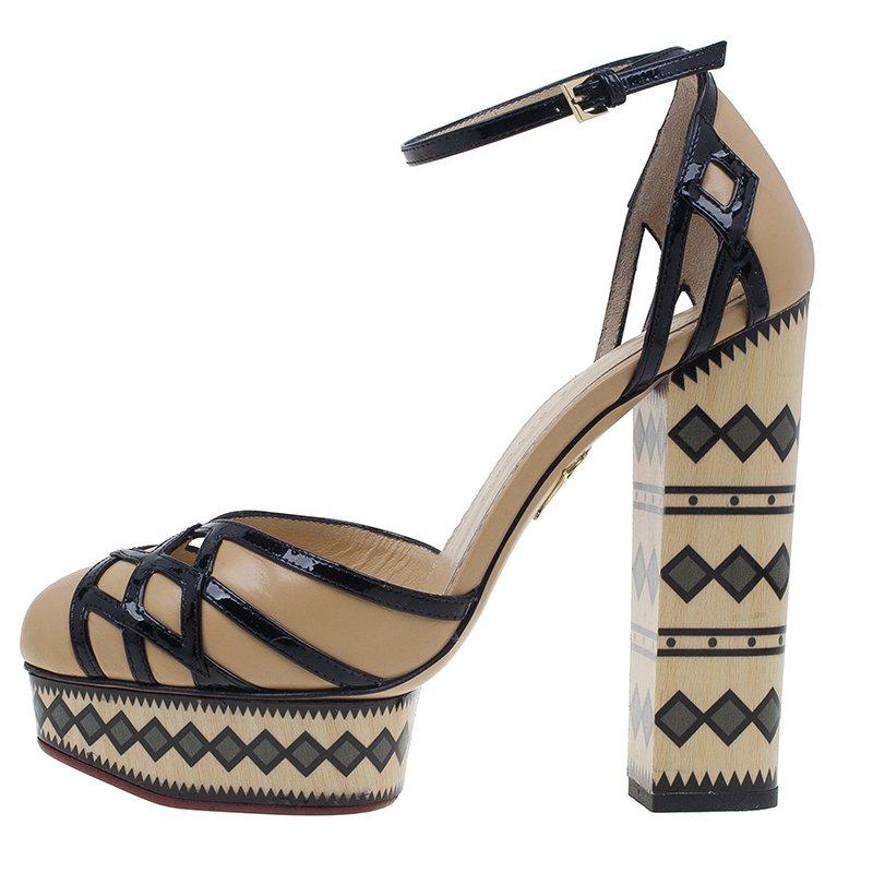 Charlotte Olympia Beige and Black Ay Caramba! Ankle Strap Sandals Size 40 2