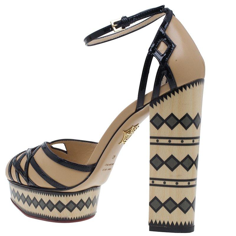 Charlotte Olympia Beige and Black Ay Caramba! Ankle Strap Sandals Size 40 3