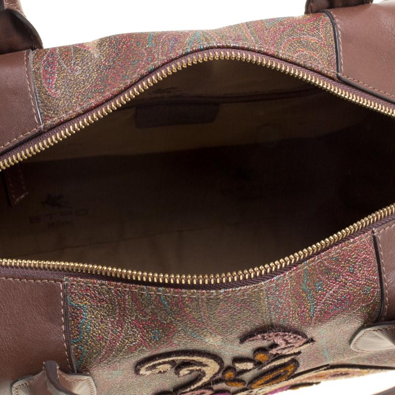Etro Brown Paisley Printed Coated Canvas Embroidered Boston Bag 3