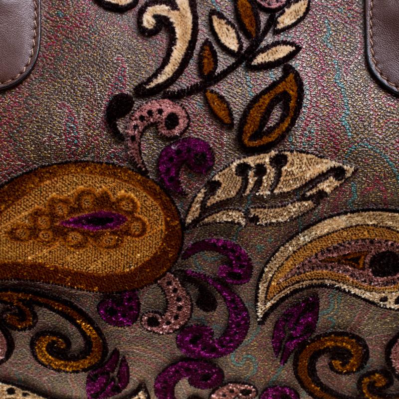 Etro Brown Paisley Printed Coated Canvas Embroidered Boston Bag 4