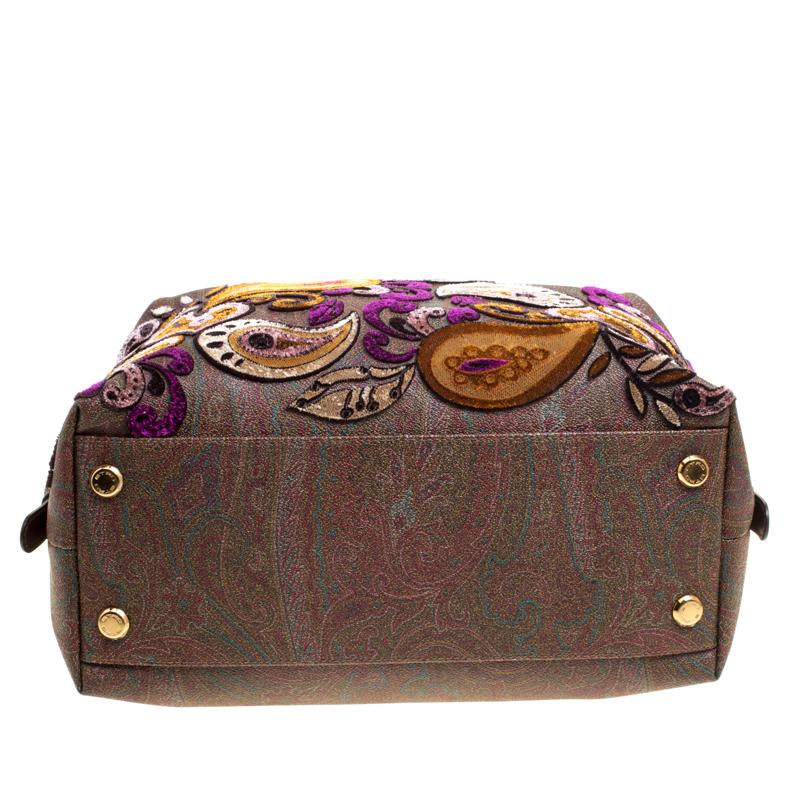 Etro Brown Paisley Printed Coated Canvas Embroidered Boston Bag 6