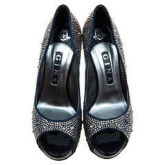 Gina Black Crystal Embellished Peep Toe Pumps Size 39.5