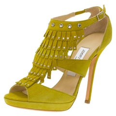 Jimmy Choo Yellow Suede Studded Fringe Platform Sandals Size 36.5