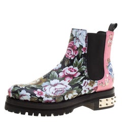 Alexander McQueen Multicolor Floral Print Patch and Embroidered Leather Chelsea 