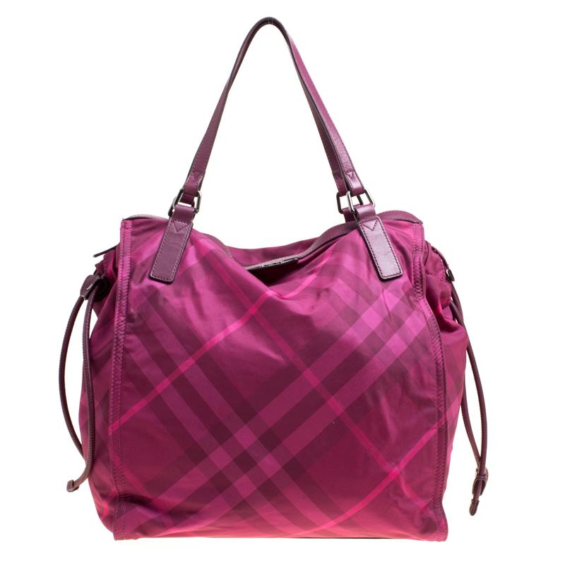 Burberry Hot Pink Nova Check Nylon Tote