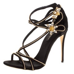 Dolce and Gabbana Black Satin Crystal Embellished Sandals