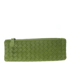 Bottega Veneta Lime Green Intrecciato Leather Cosmetic Pouch