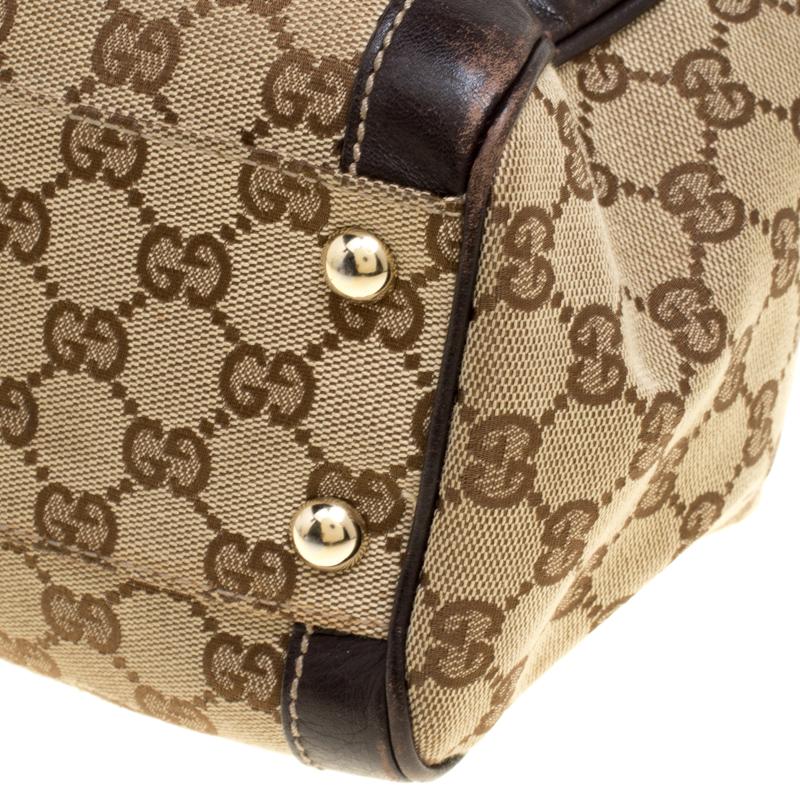 Women's Gucci Beige/Brown GG Canvas and Leather Small Trophy Tote