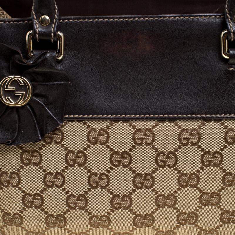 Gucci Beige/Brown GG Canvas and Leather Small Trophy Tote 7