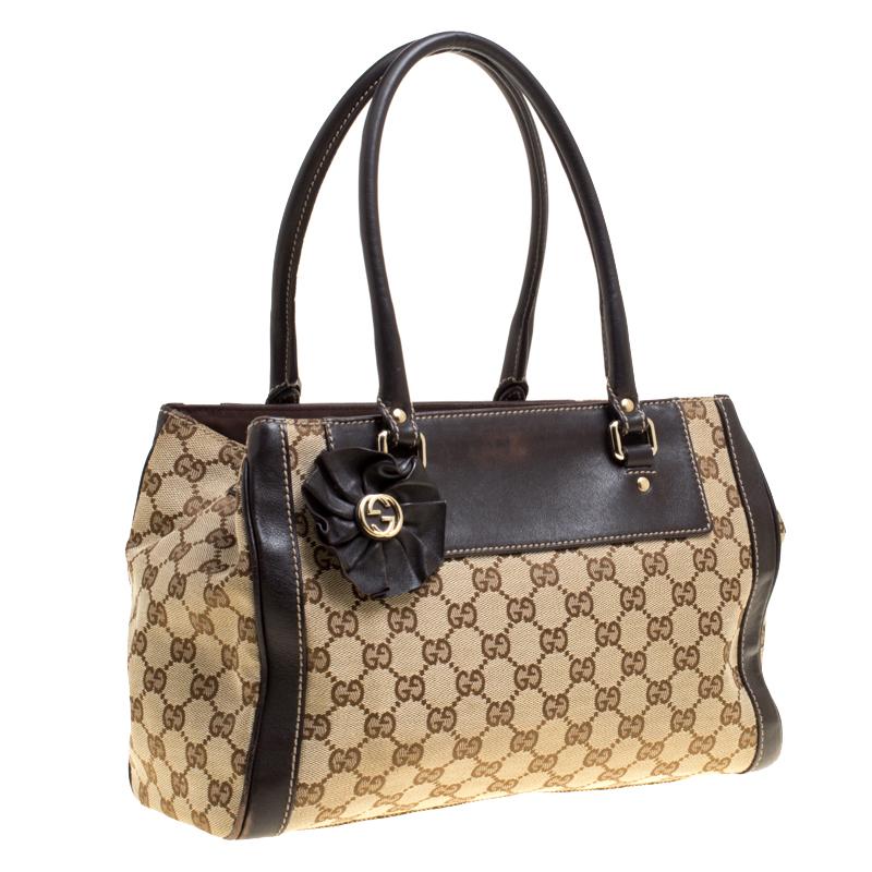 Gucci Beige/Brown GG Canvas and Leather Small Trophy Tote 5