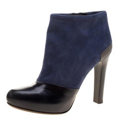 Fendi Navy Blue/Black Suede and Leather Ankle Boots Size 37.5