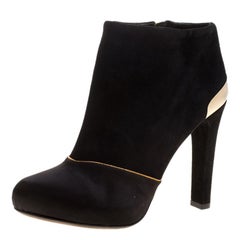 Fendi Black Suede and Satin Ankle Boots Size 37.5