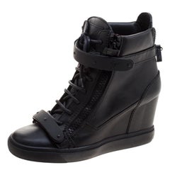 Giuseppe Zanotti Black Leather Lorenz Wedge Sneakers Size 40