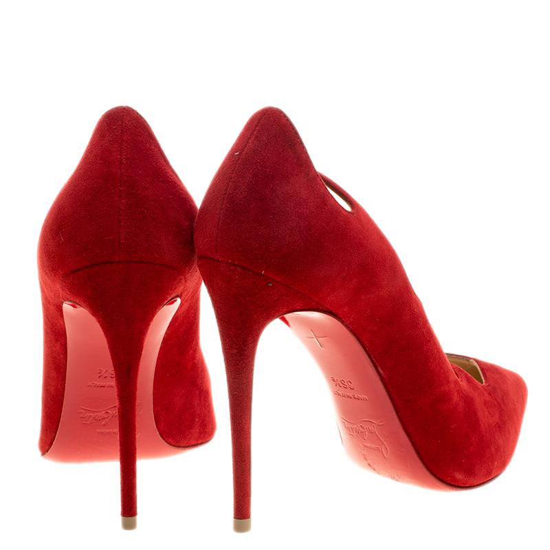 Christian Louboutin Red Suede Olavague Flame Pointed Toe Pumps Size 36.5  For Sale at 1stDibs