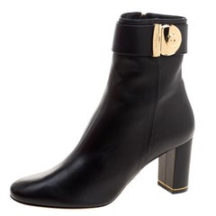 Salvatore Ferragamo Black Leather Fiamma Ankle Boots Size 39.5