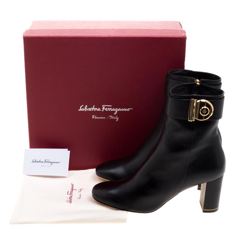 Women's Salvatore Ferragamo Black Leather Fiamma Ankle Boots Size 39.5