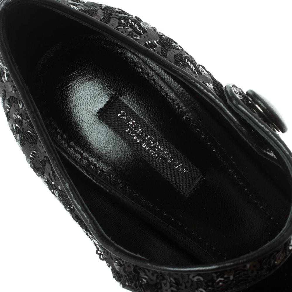 Dolce and Gabbana Black Sequin Mary Jane Pumps Size 38 2