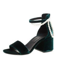 MM6 Maison Margiela Dark Green Velvet Faux Pearl Embellished Ankle Strap Sandals