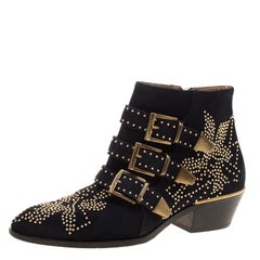 Chloe Black Suede Suzanna Studded Ankle Boots Size 36