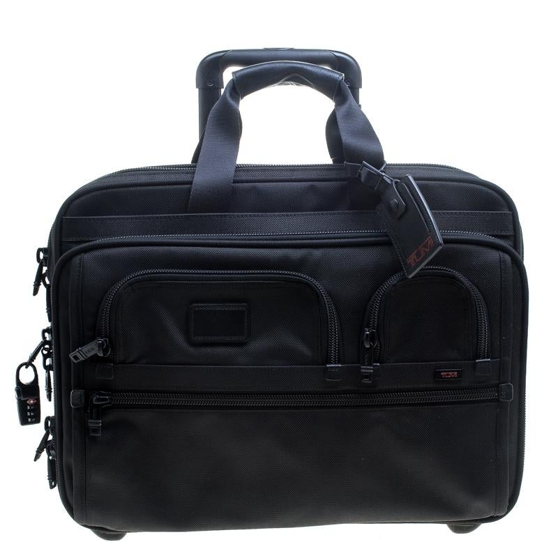 TUMI Black Nylon Two Wheel Alpha Brief with Laptop Case