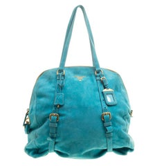 Prada Turquoise Suede New Look Tote