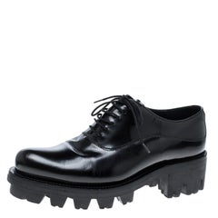 Prada Black Leather Lug-Sole Platform Oxfords Size 37.5