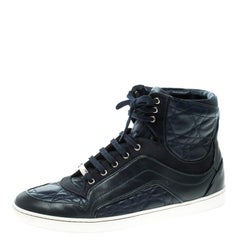 Dior Blue Cannage Leather High Top Sneakers Size 38