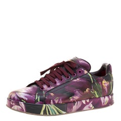 Dolce and Gabbana Multicolor Floral Print Leather Sneakers Size 38.5