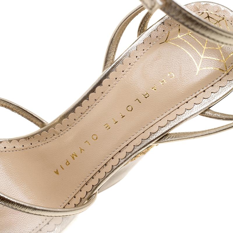 Charlotte Olympia Metallic Gold Leather and PVC Orchid Leandra Ankle Strap Platf 2