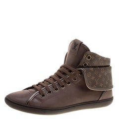 Louis Vuitton Brown Suede and Monogram Canvas Brea High Top Sneakers Size 37