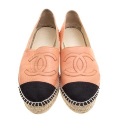 Chanel Peach/Black Leather and Canvas CC Espadrilles Size 39