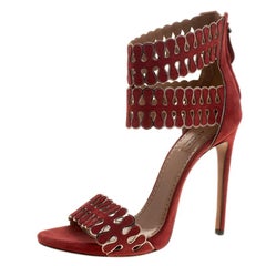 Alaia Maroon Cut Out Suede Ankle Cuff Peep Toe Sandals Size 40