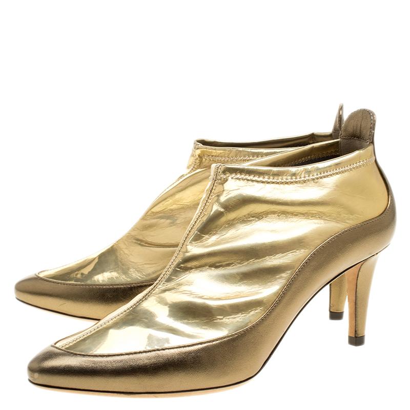 Jimmy Choo Metallic Gold Leather and PVC Dierdre Ankle Boots Size 37 3