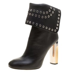 Alexander McQueen Black Leather Eyelet Cuff Ankle Boots Size 40