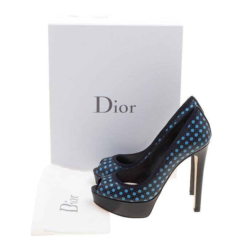 Dior Blue Cannage Contrast Leather Peep Toe Platform Pumps Size 37.5 3