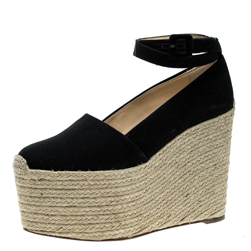 Christian Louboutin Black Canvas Dehia Espadrille Platform Pumps Size 39