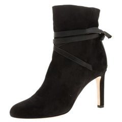 Jimmy Choo Black Suede Dalal Leather Wrap Detail Ankle Boots Size 37.5
