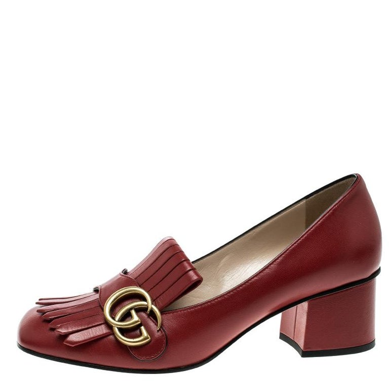 gucci gg fringe leather platform pump