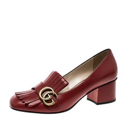 Gucci Red Leather Fringe Marmont GG Loafer Pumps Size 37.5